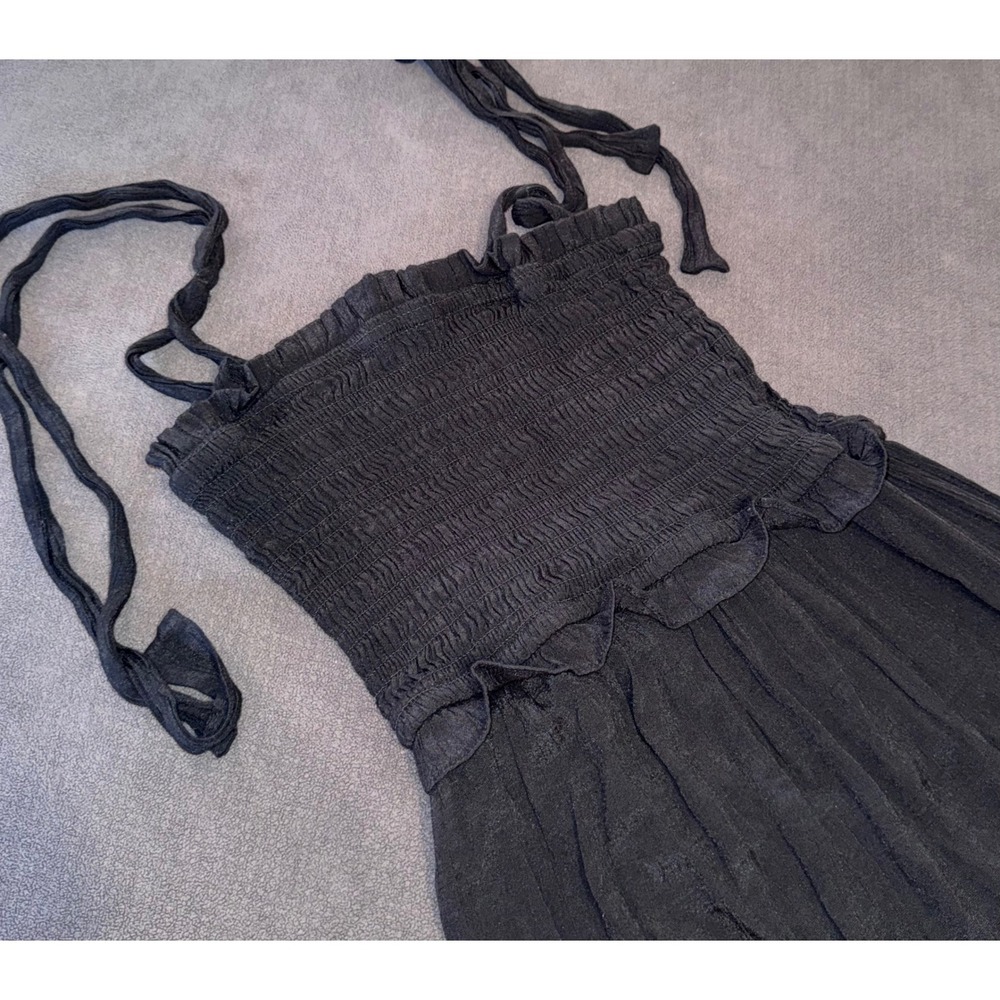 Philosophy Jr. Black Smocked Tiered Maxi Dress Tie Shoulder Boho Beach Large